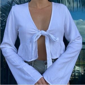 White Tie Front Boho Top